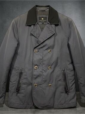 RainForest MensDouble-Breasted Black Jacket Contrast Collar Leather Trim Medium